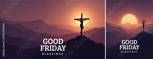 Dramatic Good friday with cross background, 
Good friday holy week background for banner and social meida template