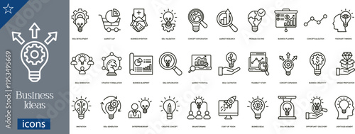 24 Outline Business Ideas Icons Creative Thinking, Strategic Planning and Professional Innovation Set for Startups, Growth and Collaboration