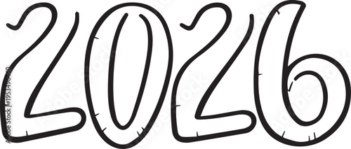 Creative distressed typography design featuring the year 2026 in a hand-drawn style