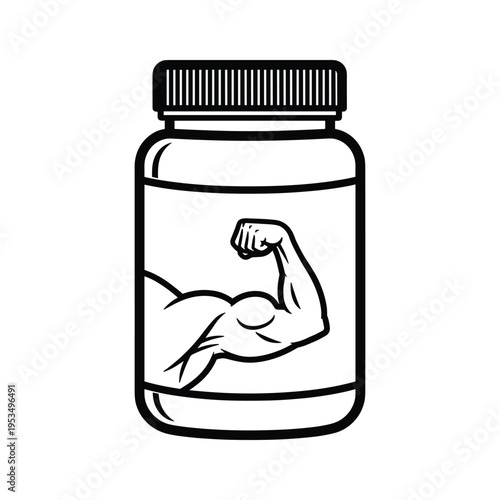 Bodybuilding Supplement Bottle with Flexing Bicep Icon