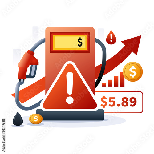 Gas Price Surge Warning with Fuel Pump and Rising Inflation Chart Concept