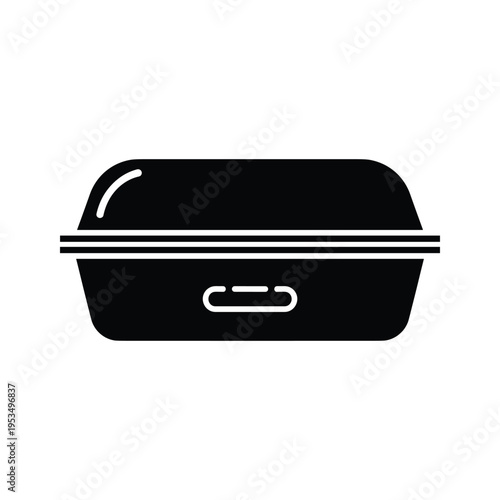 Black icon of a take-out food container on white background.