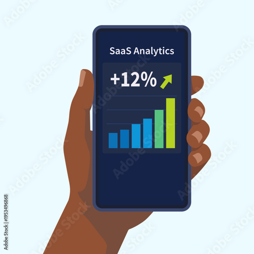 Mobile SaaS Analytics Dashboard Showing 12 Percent Growth on Smartphone App Interface