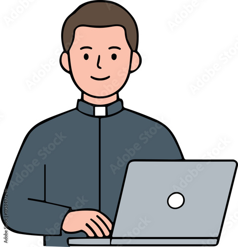 priest with laptop 