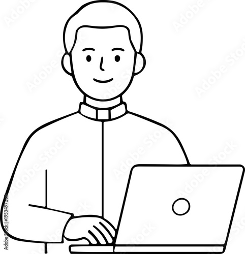 priest with laptop 