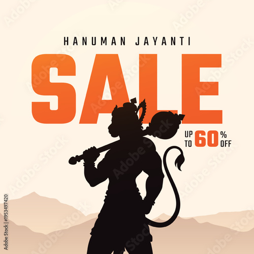 Hanuman jayanti special offer sale banner design for business. Banner design of Hanuman Jayanti Hindu festival sale limited period offer template. 