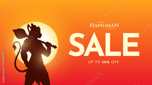 Hanuman jayanti special offer sale banner design for business. Banner design of Hanuman Jayanti Hindu festival sale limited period offer template. 