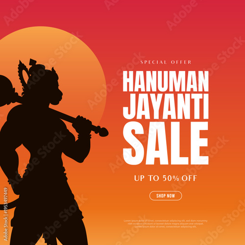 Hanuman jayanti special offer sale banner design for business. Banner design of Hanuman Jayanti Hindu festival sale limited period offer template. 