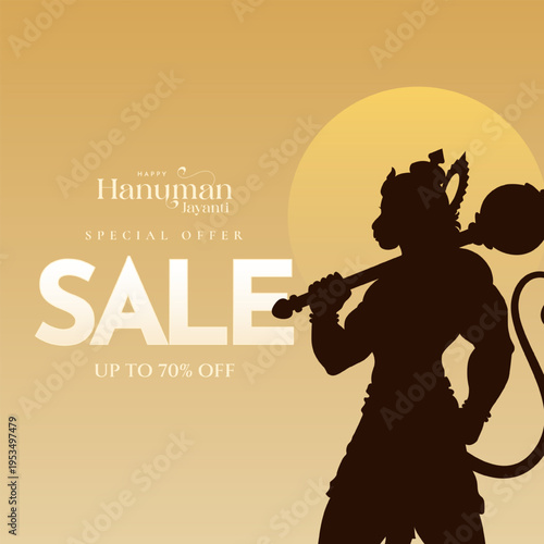 Hanuman jayanti special offer sale banner design for business. Banner design of Hanuman Jayanti Hindu festival sale limited period offer template. 
