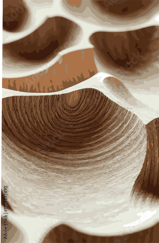 Intricate wood carving motif on a stylized agate stone background with gold chain accents