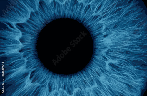 Deep blue human iris macro texture, starburst pattern and intricate filaments