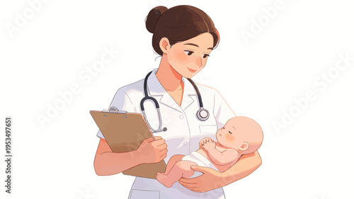 A confident female healthcare professional in a medical uniform stands in a hospital clinic, smiling while holding a stethoscope as a dedicated physician and specialist