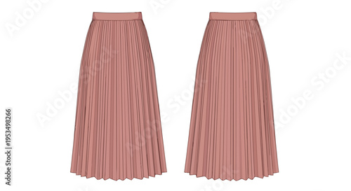 Graceful twin pleated flowy skirts in soft blush pink, perfect for fashion industry design templates and chic apparel concept development. A