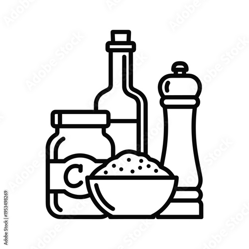 Kitchen Condiments and Spices Icon Set - Vector Illustration