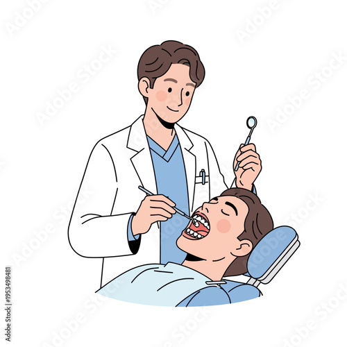 Dentist Examining Patient Teeth in Dental Clinic Illustration