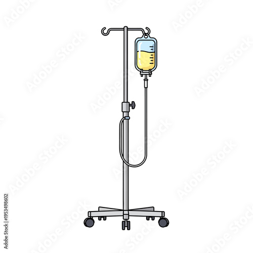 Medical IV Drip Pole with Fluid Bag Illustration