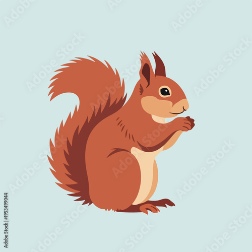 A cartoon squirrel is depicted, with a large fluffy tail and light background