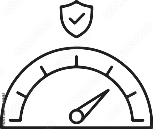 Minimal outline icon of credit score with gauge meter, representing financial risk assessment