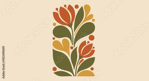 Abstract Floral Illustration with Retro Color Palette.