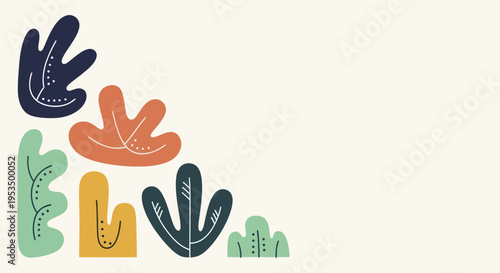 Abstract organic shapes and plant-like elements in a modern design.