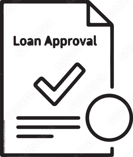 Minimal line icon of loan approval with checkmark document, symbolizing successful application and financial approval.