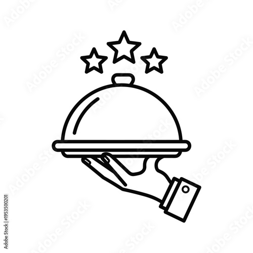 Restaurant Service: Hand Holding Tray with Stars Icon