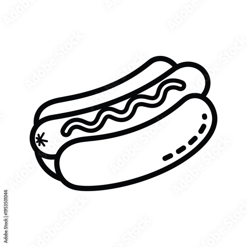Minimalist Hot Dog Icon with Mustard - Black and White Vector Art