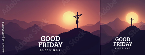 Dramatic Good friday with cross background, 
Good friday holy week background for banner and social meida template