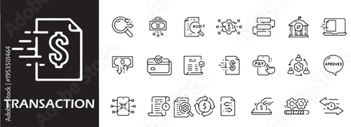 Transaction Icons Set For Financial Technology Concepts And Banking Illustrations