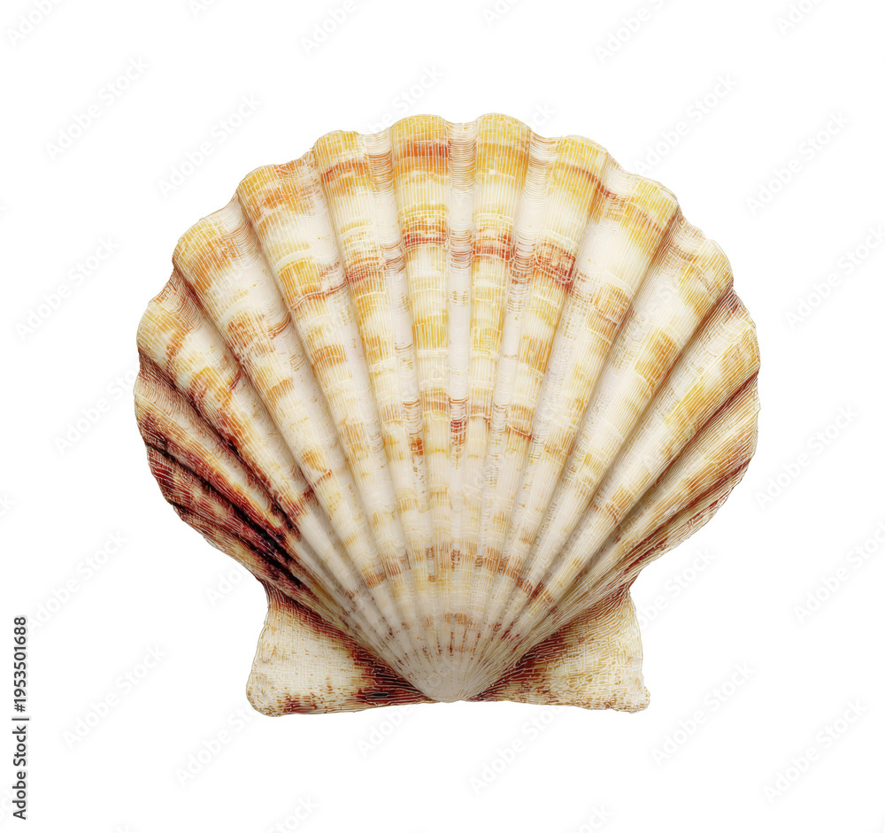 Fototapeta premium Beautiful Scallop shell, Seashell, Marine life, Oceanic, Beach find on white background