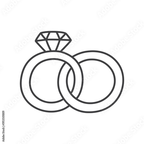 Outline wedding ring with diamond icon isolated flat style design.
