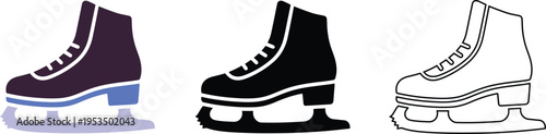 Ice Skates Icon Set in Flat and Outline Style