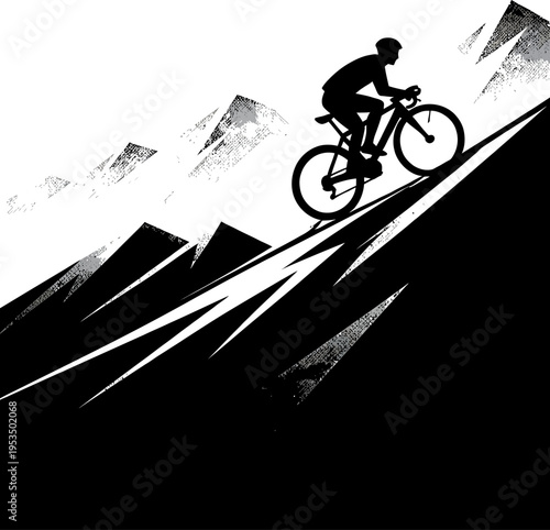 Cyclist Riding Up a Mountain Road