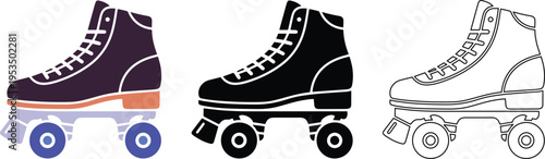 Roller Skates Icon Set in Flat and Outline Style