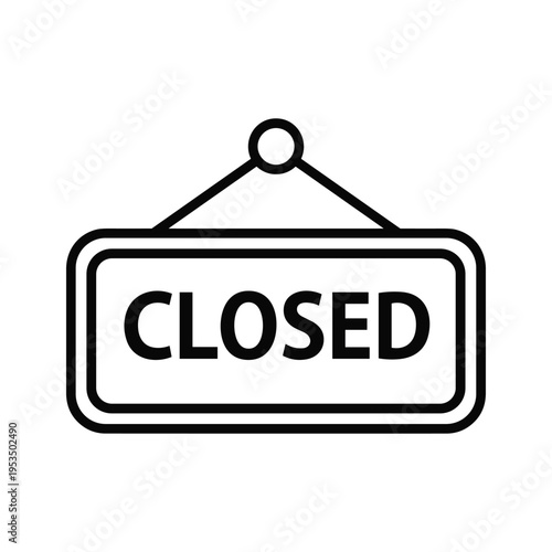 Simple Black and White Line Art Icon of a Closed Sign