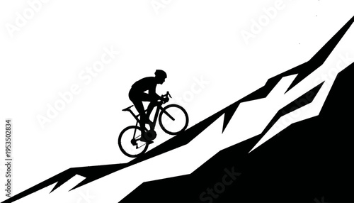 Cyclist Riding Up a Steep Mountain Road