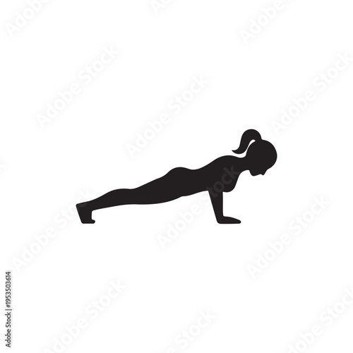 Lady doing push ups symbol. Wellness directions venture by step.Push up exercise preparing exercise. on white background.