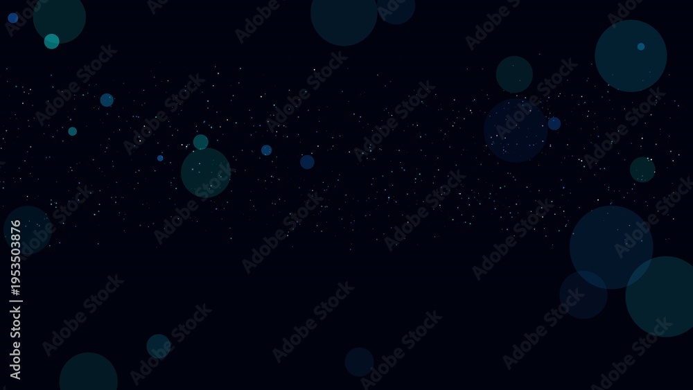 Fototapeta premium Dark blue technology background with abstract bokeh circles and particles for website banner and presentation