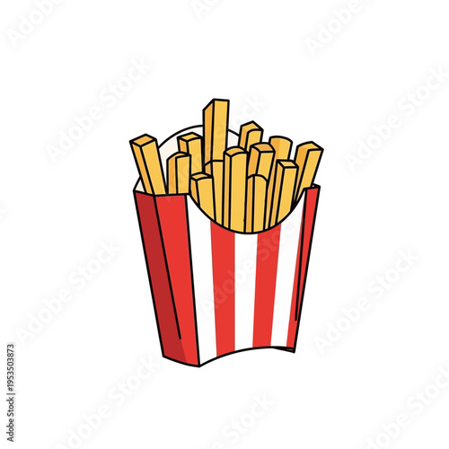 Crispy French Fries in Red and White Striped Paper Container