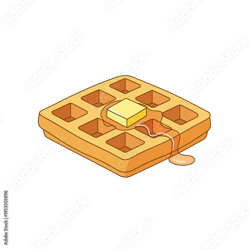 Delicious Waffle with Melting Butter and Syrup Drizzle