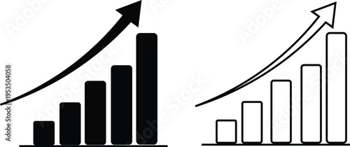 Bar Chart Growth with Upward Arrow Icon for Business Analytics.