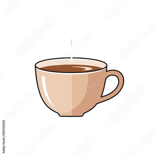 Hot Coffee Cup with Cream Droplet Splash, Refreshing Morning Beverage, Isolated Illustration