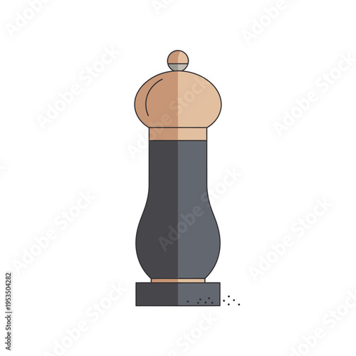 Modern Pepper Mill Grinder Icon, Flat Design, Kitchen Utensil, Isolated on White