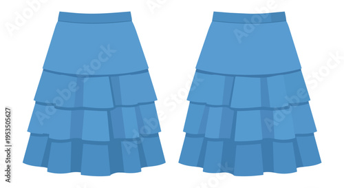 Pair of vibrant blue layered skirts with distinct ruffled tiers elegant fashion apparel versatile design ideal for creative projects and modern