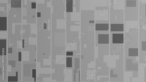 Minimalist light grey abstract geometric background featuring intersecting tech lines and rectangular blocks, resembling a futuristic greeble texture, circuit board, or architectural map