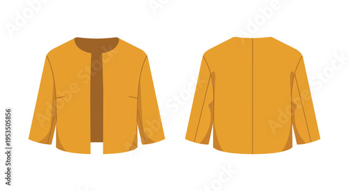 Vibrant ochre fashion outerwear illustration, featuring front and rear views of a stylish short jacket design for versatile apparel representation