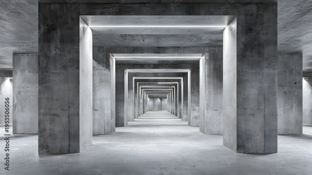 Fototapeta premium Modern Concrete Architecture with Dramatic Lighting and Perspective.