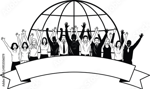 Diverse group of professionals raising hands in a meeting under a glass ceiling diversity