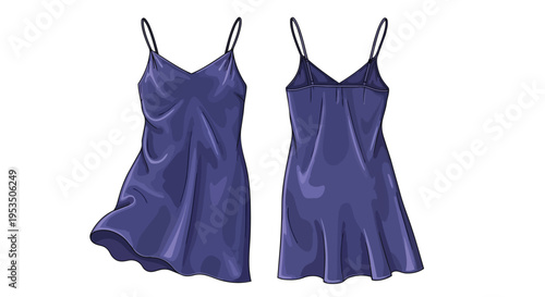Elegant purple satin chemise, front and back views, showcasing luxurious fabric drape for comfortable sleepwear and intimate apparel, perfect for