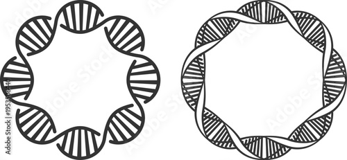 DNA helix icon set collection, genetics and molecular biology symbols, genome structure vector icons, biotechnology research, science laboratory, medical and scientific illustration pack.